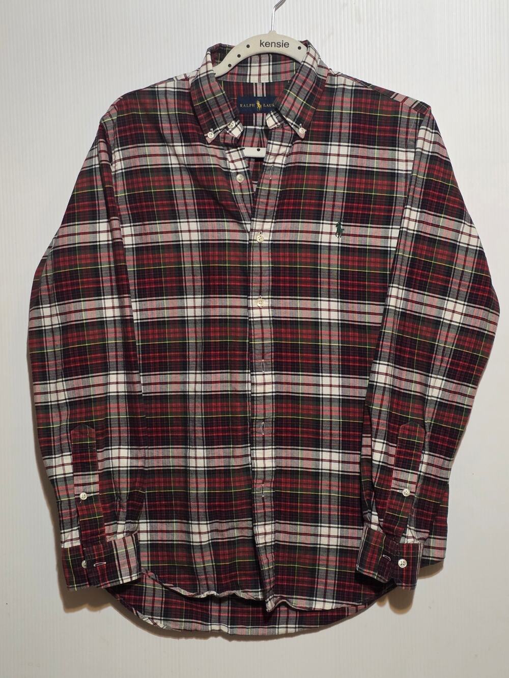 Polo Ralph Lauren Mens Small Red Green Tartan Plaid Button Down Shirt Classic